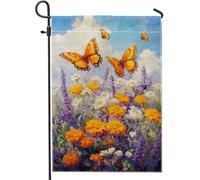 Drapeau de jardin en forme de papillon pour printemps et été, drapeau floral orange pour décoration de pelouse extérieure, drapeau de cour vibrant double face pour fête de vacances, beau motif