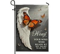 Drapeau de jardin en forme de papillon, texte contemporain inspirant des ailes N/A en toile de jute orange double face pour extérieur, pelouse, porche, terrasse, entrée 30,5 x 45,7 cm