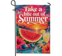 Drapeau de jardin en forme de pastèque, hibiscus tropical, cocktail, pêche d'été, toile de jute double face, drapeaux décoratifs pour extérieur, porche, pelouse, terrasse, 30,5 x 45,7 cm