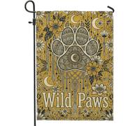 Drapeau de jardin en forme de patte - Fleur artistique bohème - Lune - Jaune automne - Double face - Décoration extérieure pour extérieur, terrasse, pelouse, porche, entrée, camping - 30,5 x 45,7 cm