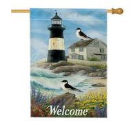 Drapeau de jardin en forme de phare côtier, vagues de bord de mer bleu, bannière de jardin, bannière de jardin, drapeau de cour en tissu double face, décoration extérieure d'été 71 x 101,6 cm