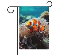 Drapeau de jardin en forme de poisson clown double face 30,5 x 45,7 cm, drapeau vertical en lin, drapeaux de maison durables pour les fêtes de fin d'année décoratives en plein air