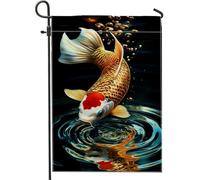 Drapeau de jardin en forme de poisson coloré d'été, drapeaux de pelouse décoratifs en forme de poisson orange doré, impression artistique double face, décoration d'extérieur, décoration de pelouse de