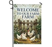 Drapeau de jardin en forme de poule - Arrosoir rustique en toile de jute verte - Double face - Pour extérieur, pelouse, porche, terrasse, entrée - 30,5 x 45,7 cm