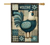 Drapeau de jardin en forme de poule de ferme, bannière décorative double face en toile de jute pour le printemps et l'été, 71,1 x 101,6 cm