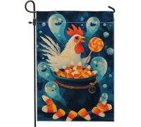 Drapeau de jardin en forme de poule d'Halloween, bannière décorative double face en toile de jute pour fêtes d'automne, 30,5 x 45,7 cm