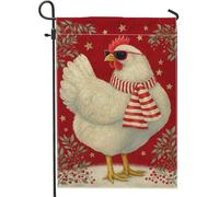 Drapeau de jardin en forme de poule - Fanciful Lunettes de soleil - Écharpe de Noël rouge double face en toile de jute - Drapeaux décoratifs pour extérieur, porche, pelouse, terrasse, 30,5 x 45,7 cm