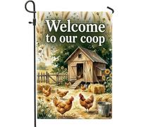 Drapeau de jardin en forme de poule, ferme rustique en toile de jute verte d'été double face pour extérieur, terrasse, pelouse, porche, entrée, camping 30,5 x 45,7 cm