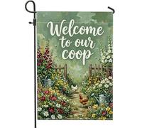 Drapeau de jardin en forme de poule, fleurs rustiques, arrosoir, toile de jute verte printanière, double face, petit drapeau de jardin pour extérieur, terrasse, pelouse, porche, entrée, camping 30,5 x