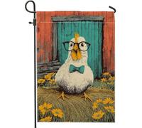Drapeau de jardin en forme de poule, lunettes rustiques fantaisistes avec nœud papillon en toile de jute jaune double face pour extérieur, terrasse, pelouse, porche, balcon, 30,5 x 45,7 cm