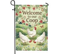 Drapeau de jardin en forme de poule rustique en toile de jute verte double face pour extérieur, terrasse, pelouse, porche, entrée, camping 30,5 x 45,7 cm