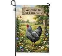 Drapeau de jardin en forme de poule rustique, papillon, fleurs, toile de jute verte printanière, double face, pour extérieur, terrasse, pelouse, porche, entrée, camping, 30,5 x 45,7 cm