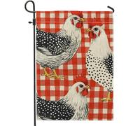 Drapeau de jardin en forme de poulets, bannière de décoration extérieure en vichy rouge, drapeau double face, décoration de pelouse de style ferme, 30,5 x 45,7 cm