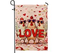 Drapeau de jardin en forme de poulets, cœurs festifs ludiques, lunettes de soleil, Saint-Valentin, pêche, double face, petit drapeau de jardin, cour, pour extérieur, porche, pelouse, terrasse, 30,5 x