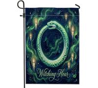 Drapeau de jardin en forme de serpent, bougies gothiques mystiques cercles, vert d'Halloween, double face, en toile de jute, drapeaux décoratifs pour extérieur, terrasse, pelouse, porche, entrée