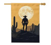 Drapeau de jardin en forme de silhouette de cowboy occidental, bannière de pelouse extérieure jaune pleine lune pour extérieur, décoration de jardin, 71,1 x 101,6 cm