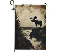 Drapeau de jardin en forme de silhouette d'élan - Bannière rustique pour décoration d'intérieur - Décoration d'extérieur d'automne - Drapeau décoratif double face pour les amoureux de la nature - 30,5