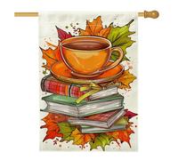 Drapeau de jardin en forme de tasse et livres d'automne - Bannière de décoration d'intérieur - Double face en toile de jute - Décoration de pelouse pour Thanksgiving - 71 x 101 cm