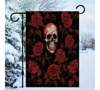 Drapeau de jardin en forme de tête de mort - 30,5 x 45,7 cm - Double face à l'extérieur - Décoration de printemps pour la maison, la cour saisonnière - Pour décoration extérieure et vacances