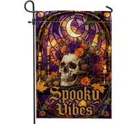 Drapeau de jardin en forme de tête de mort, bougies décoratives gothiques, fleurs d'Halloween, toile de jute violette, double face, petit drapeau de jardin pour extérieur, terrasse, pelouse, porche