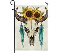 Drapeau de jardin en forme de tête de mort de tournesol, décoration florale jaune pour printemps et été, drapeau de cour double face de style bohème pour décoration de pelouse extérieure, accents