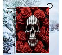 Drapeau de jardin en forme de tête de mort en fleur - 30,5 x 45,7 cm - Double face à l'extérieur - Décoration de printemps pour la maison, la cour saisonnière - Pour décoration extérieure et vacances