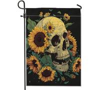 Drapeau de jardin en forme de tête de mort en sucre - Motif gothique vintage médiéval - Lin noir - Mini lourd et épais - Pour la maison, l'extérieur, la terrasse, la clôture, la pelouse, l'extérieur