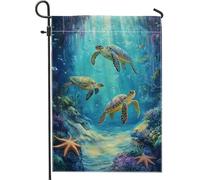 Drapeau de jardin en forme de tortue sous-marine, océan bleu pour décoration d'intérieur, drapeau de cour imprimé double face pour utilisation en extérieur pelouse 30,5 x 45,7 cm