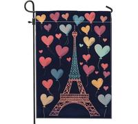 Drapeau de jardin en forme de tour Eiffel en forme de cœur, coloré et romantique, décoration d'intérieur double face, jolie décoration de pelouse pour la saison de l'amour, 30,5 x 45,7 cm