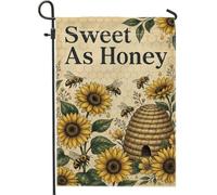 Drapeau de jardin en forme de tournesol, abeille rustique botanique en nid d'abeille, jaune d'été, double face, drapeaux extérieurs décoratifs pour extérieur, porche, pelouse, terrasse, 30,5 x 45,7 cm