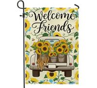 Drapeau de jardin en forme de tournesol, camion rustique d'automne - Jaune automne - Double face - Décoration extérieure pour extérieur, terrasse, pelouse, porche, entrée, camping - 30,5 x 45,7 cm