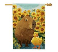 Drapeau de jardin en forme de tournesol - Canard Capybara jaune - Bannière double face en toile de jute - Décoration de pelouse extérieure - 71 x 101 cm