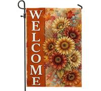 Drapeau de jardin en forme de tournesol, feuille florale rustique, baie, orange automne, double face, en toile de jute pour extérieur, pelouse, porche, terrasse, entrée, 30,5 x 45,7 cm