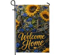 Drapeau de jardin en forme de tournesol, libellule botanique rustique, fleur bleue, jaune printanier, double face, petit drapeau de jardin, cour pour extérieur, terrasse, pelouse, porche, entrée