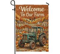 Drapeau de jardin en forme de tracteur, citrouilles rustiques vintage en toile de jute orange pour extérieur, pelouse, porche, terrasse, entrée, 30,5 x 45,7 cm
