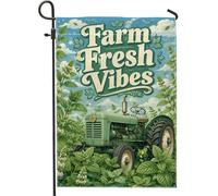 Drapeau de jardin en forme de tracteur, ferme, feuilles de menthe, horizon, vert d'été, double face, en toile de jute décorative pour extérieur, pelouse, porche, terrasse, entrée, 30,5 x 45,7 cm