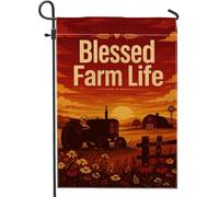 Drapeau de jardin en forme de tracteur, rustique, coucher de soleil, ferme, automne, orange, double face, drapeaux décoratifs pour extérieur, pelouse, porche, terrasse, entrée, 30,5 x 45,7 cm