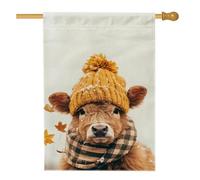 Drapeau de jardin en forme de vache d'automne, bannière de décoration d'animal marron, drapeau de cour double face en toile de jute, décoration de la maison d'automne pour fête sur la pelouse en plein