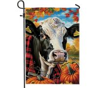 Drapeau de jardin en forme de vache d'automne, décoration d'animal de ferme noir et blanc, bannière d'automne double face en toile de jute, décoration de pelouse extérieure pour festival de récolte