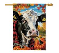 Drapeau de jardin en forme de vache d'automne, décoration d'animal de ferme noir et blanc, bannière d'automne double face en toile de jute, décoration de pelouse extérieure pour festival de récolte