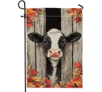 Drapeau de jardin en forme de vache d'automne, décoration d'animaux de la ferme noir et blanc, bannière double face en toile de jute pour décoration de pelouse en plein air, 30,5 x 45,7 cm