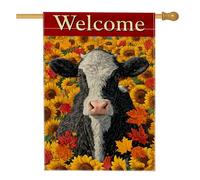 Drapeau de jardin en forme de vache de bienvenue d'automne, noir et blanc, animal de la ferme, tournesol, bannière extérieure double face en toile de jute pour décoration d'automne, maison, cour, 71 x