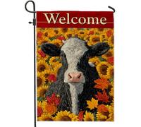 Drapeau de jardin en forme de vache de bienvenue d'automne, noir et blanc, animal de la ferme, tournesol, bannière extérieure double face en toile de jute pour décoration d'automne, maison, cour, 30,5