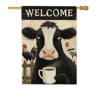 Drapeau de jardin en forme de vache de ferme, bannière décorative d'animal rustique noir et blanc, drapeau de bienvenue double face en toile de jute, décoration de pelouse extérieure pour la maison et