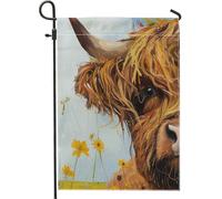 Drapeau de jardin en forme de vache des Highlands, orange et marron, animal de ferme abstrait, art moderne, décoration florale d'automne pour cour extérieure, 30,5 x 45,7 cm