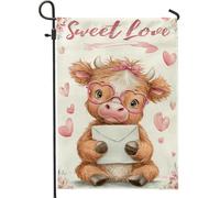 Drapeau de jardin en forme de vache, enveloppe à cœurs mignons pour Saint-Valentin, pêche, double face, petit drapeau de jardin pour extérieur, pelouse, porche, terrasse, entrée 30,5 x 45,7 cm