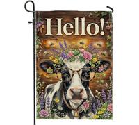 Drapeau de jardin en forme de vache, fleurs rustiques, abeilles, marron d'été, toile de jute double face, drapeaux décoratifs pour extérieur, terrasse, pelouse, porche, entrée, camping 30,5 x 45,7 cm