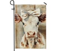 Drapeau de jardin en forme de vache mignonne, décoration rustique marron blanc bétail, printemps, été, automne, animal de style ferme, drapeau pour fête de vacances en plein air, 30,5 x 45,7 cm