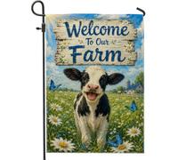 Drapeau de jardin en forme de vache, rustique papillon chrysanthème vert d'été double face en toile de jute pour extérieur, porche, pelouse, terrasse, 30,5 x 45,7 cm