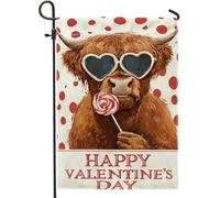 Drapeau de jardin en forme de vache, Saint-Valentin, lunettes en forme de cœur mignon, sucette, Saint-Valentin, rouge, double face, drapeaux extérieurs décoratifs pour extérieur, porche, pelouse